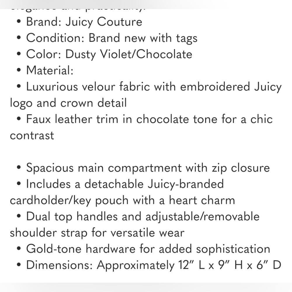 💜🔹️Juicy Couture 🔹️Heritage satchel Bag Velour Dusty Violet purple - Picture 11 of 11